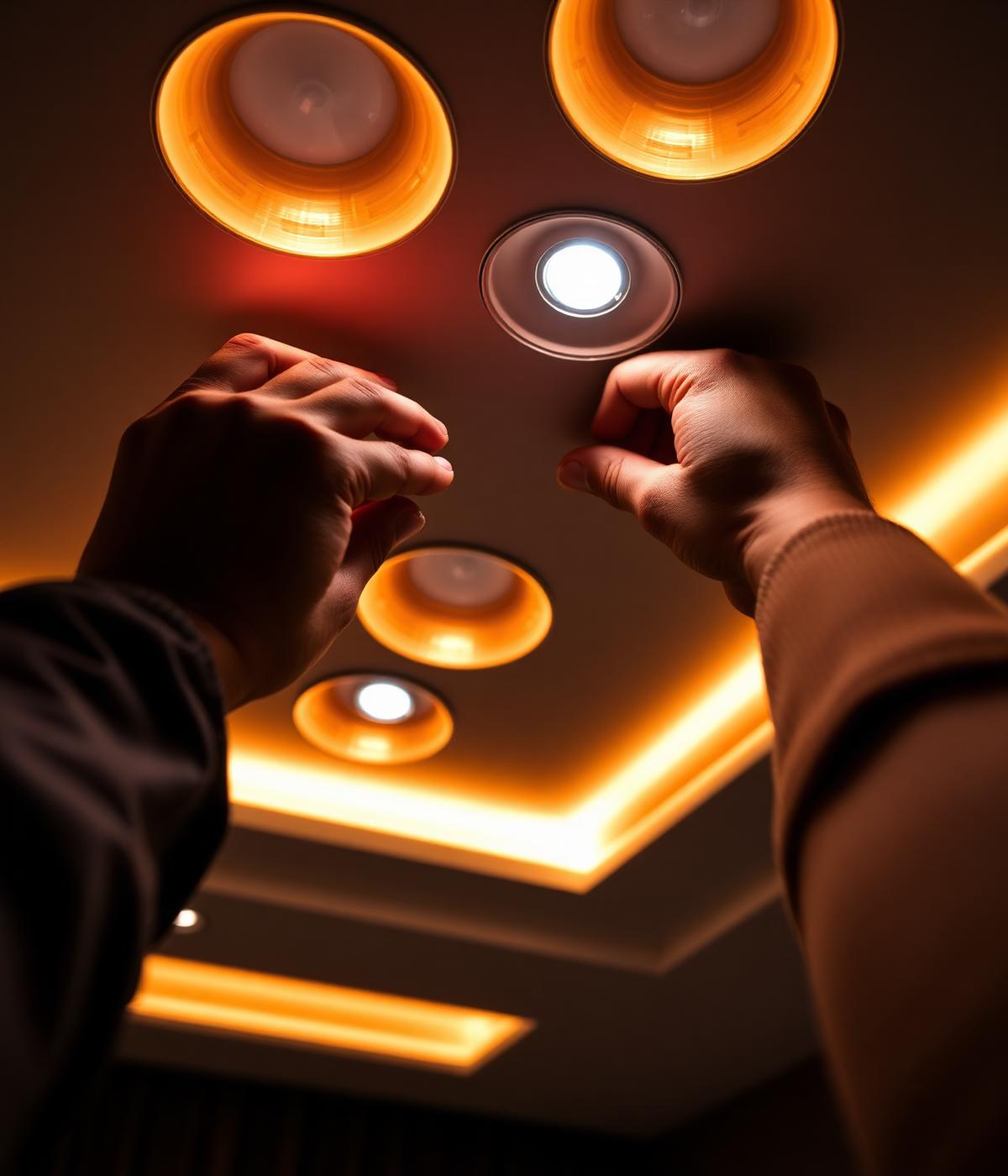 Electrician installing recessed LED lighting in a Houston home